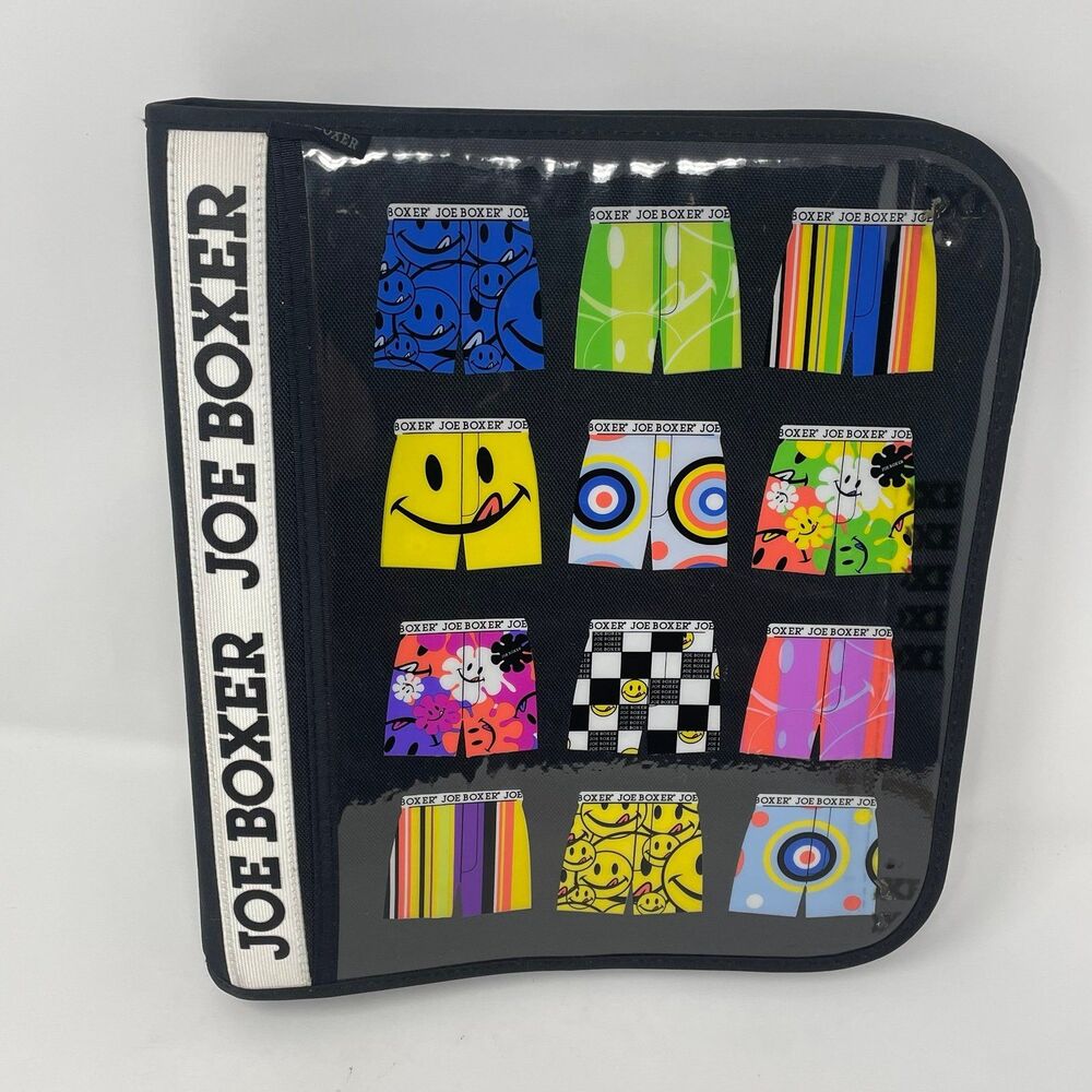Vtg Joe Boxer Zipper‎ Binder 3 Ring 90s Y2K Smiley Face Boxer Print School Kmart